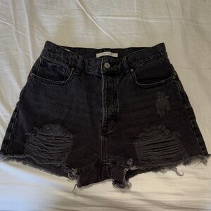 Black Distressed Denim Shorts